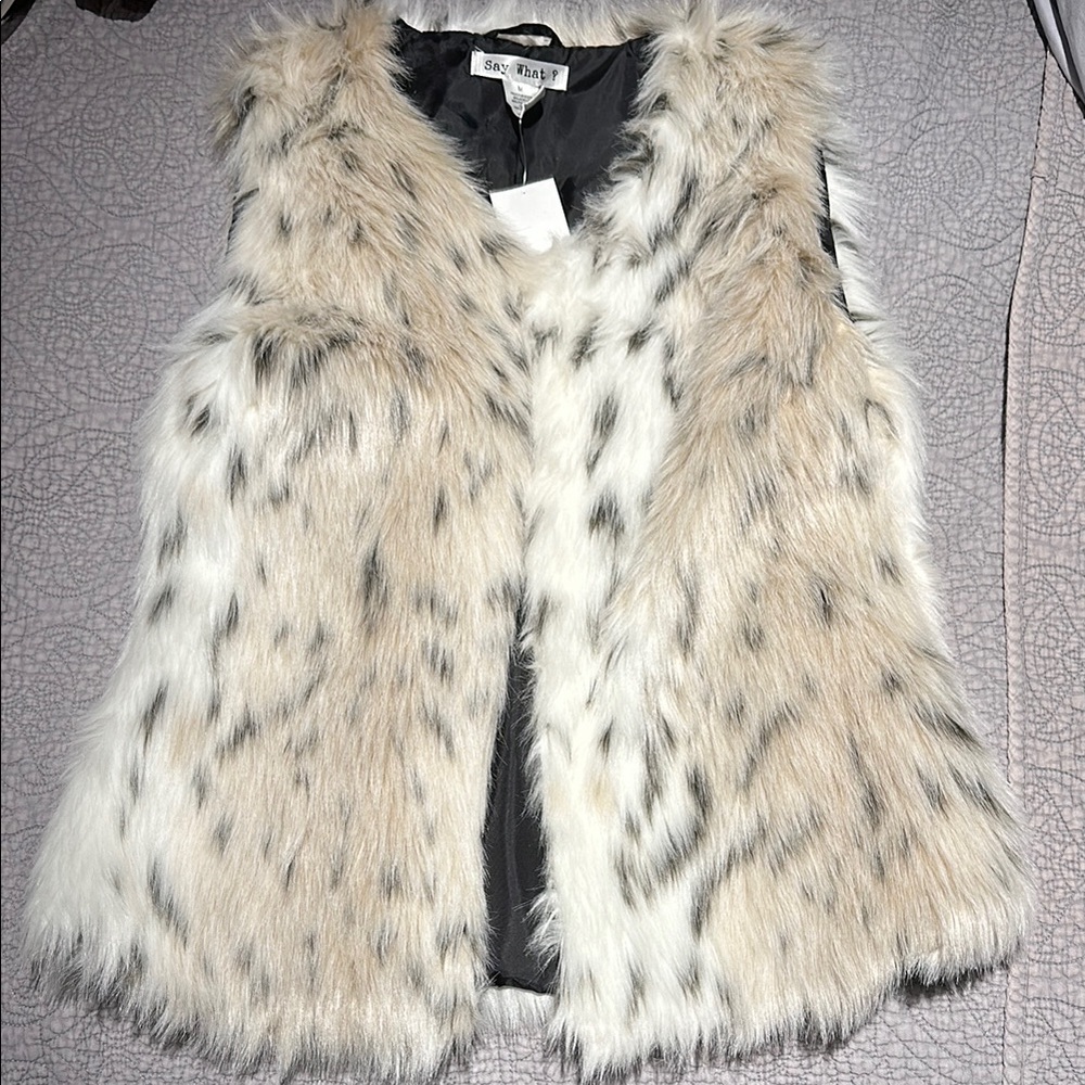 Say What? Faux Fur Vest in Cream and Black
